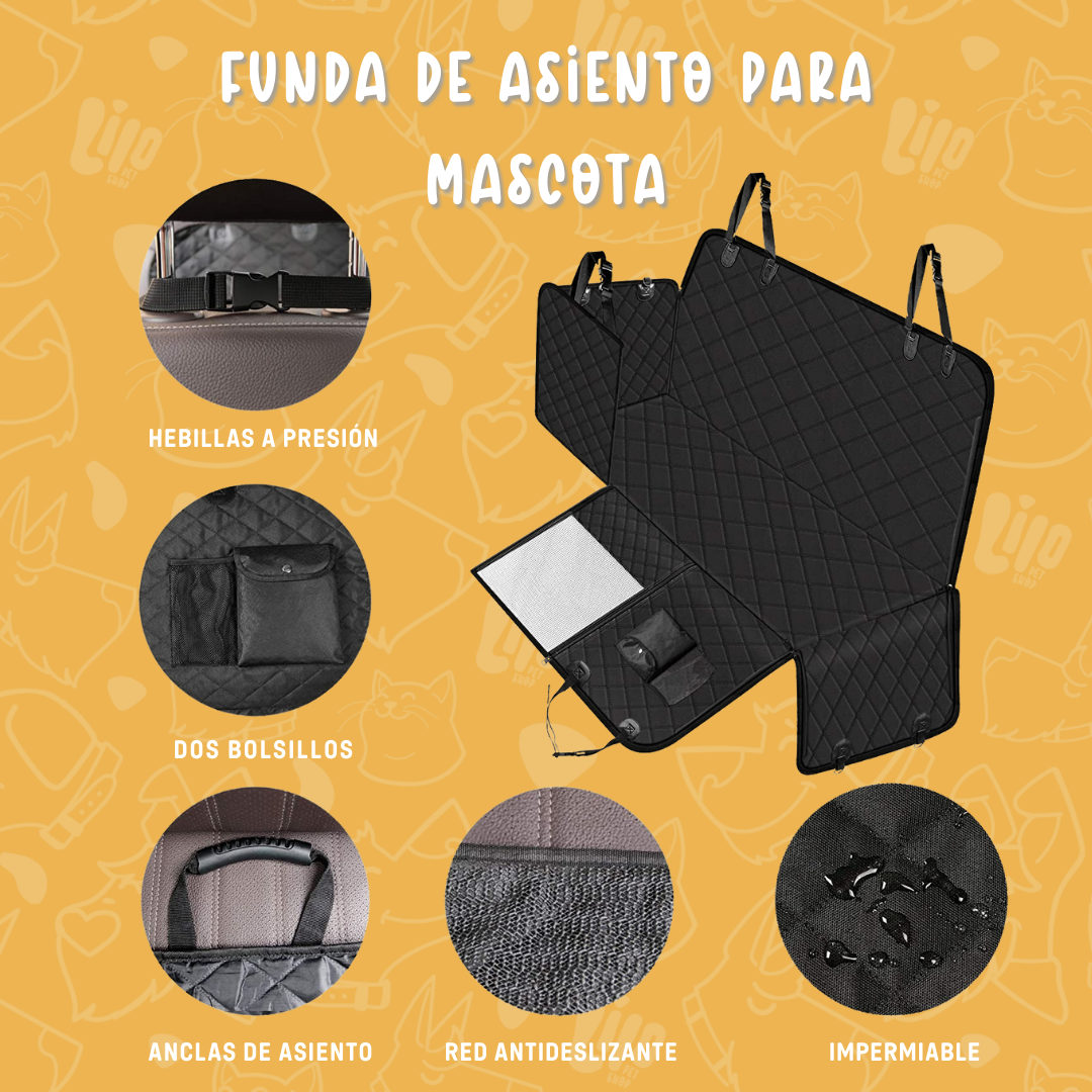 Funda de asiento de auto para perro - Impermeable, Antideslizante, Para asiento trasero con bolsillos de almacenamiento