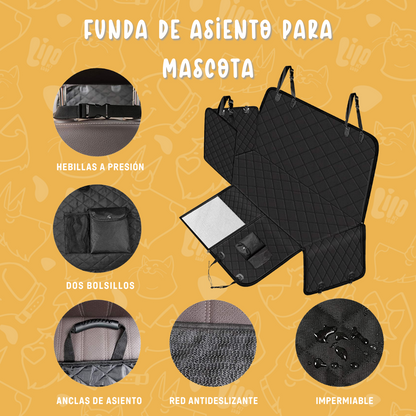 Funda de asiento de auto para perro - Impermeable, Antideslizante, Para asiento trasero con bolsillos de almacenamiento