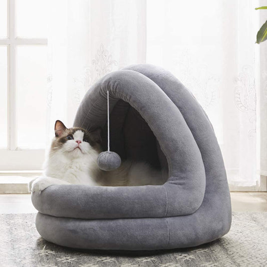 Cama esponjosa para gatos tipo cabaña M - GRIS