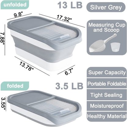 Contenedor plegable de almacenamiento de alimentos - Almacena hasta 13 libras - Para mantener los alimentos herméticos  incluye taza medidora y cuchara.