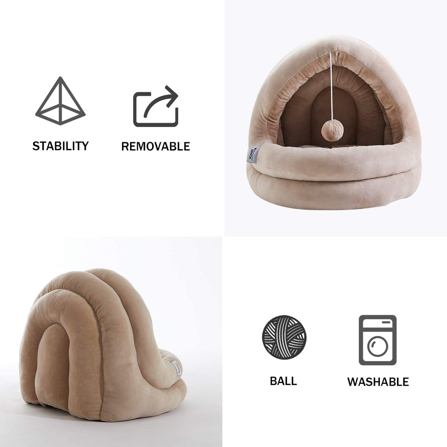 Cama esponjosa para gatos tipo cabaña M - BEIGE