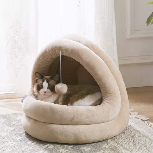 Cama esponjosa para gatos tipo cabaña M - BEIGE